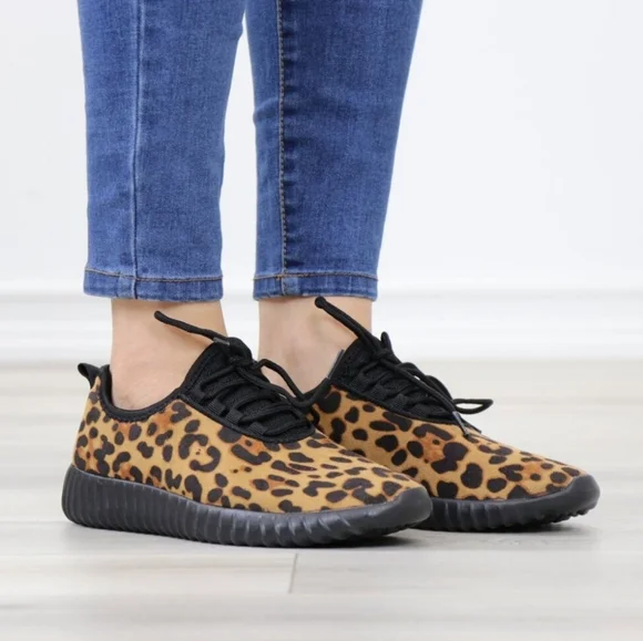 Leopard Animal Print Womens Fashion Comfort Walking Sneakers Shoes - Picture 4 of 9